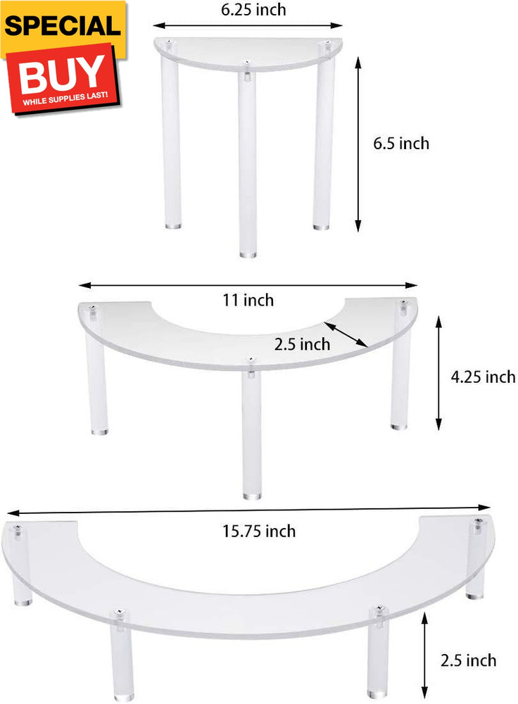 2 Pack 3 Tier Clear Acrylic Display Riser, Half Moon Cupcake Stand, Perfume Orga