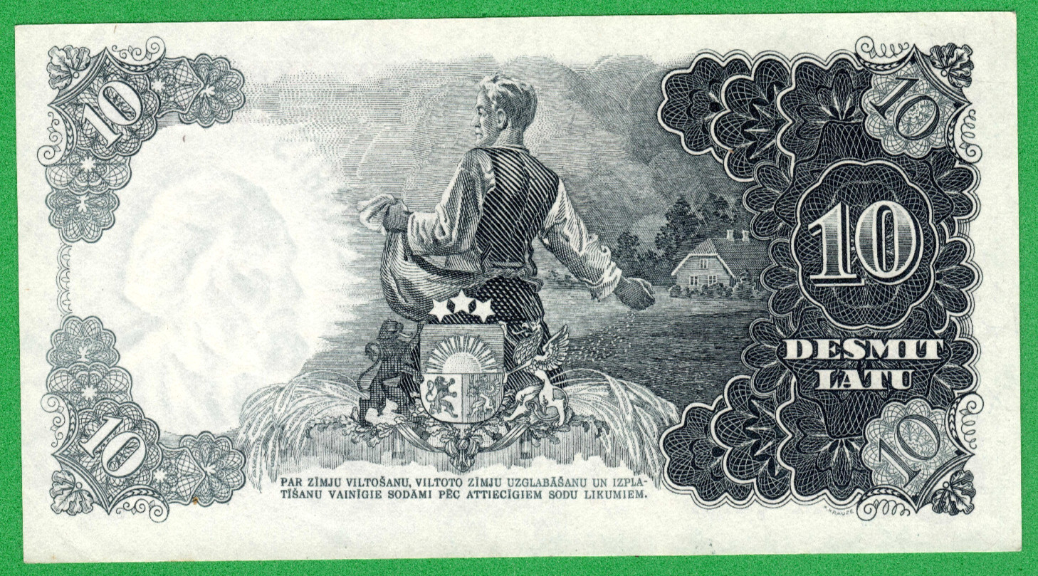 LATVIA 10 LATI 1938 PICK. 29b UNC 8714