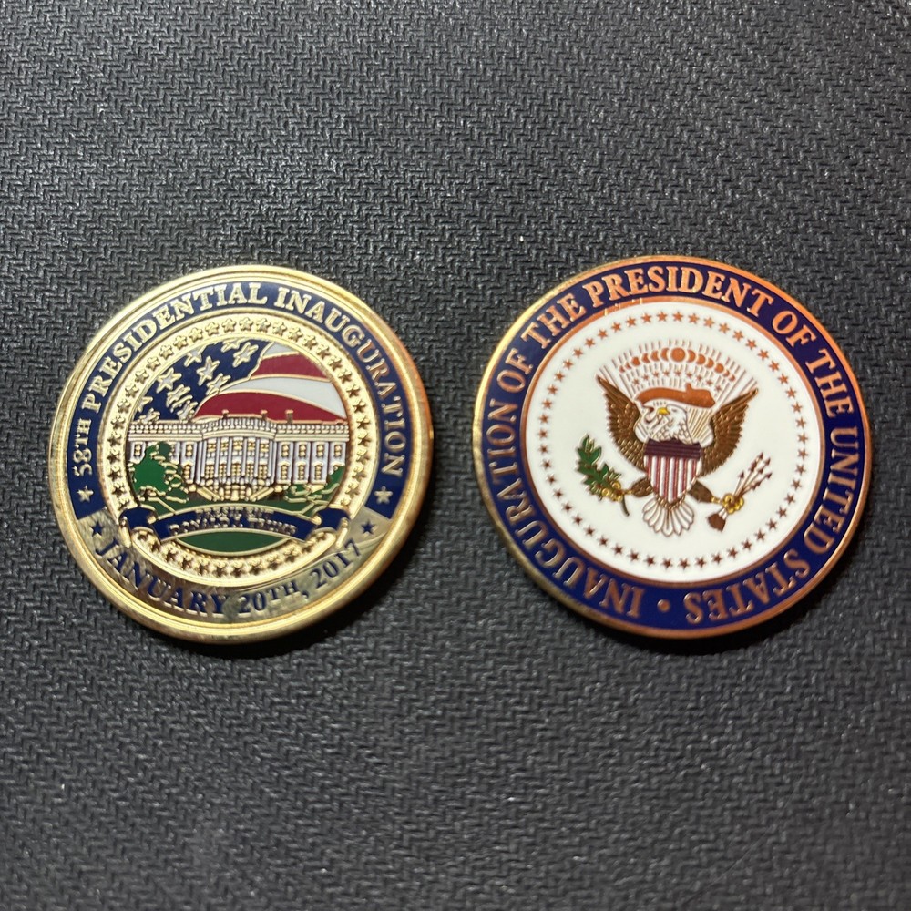Donald Trump Pence 2017 Inauguration Challenge Coins and Badge w/ Case