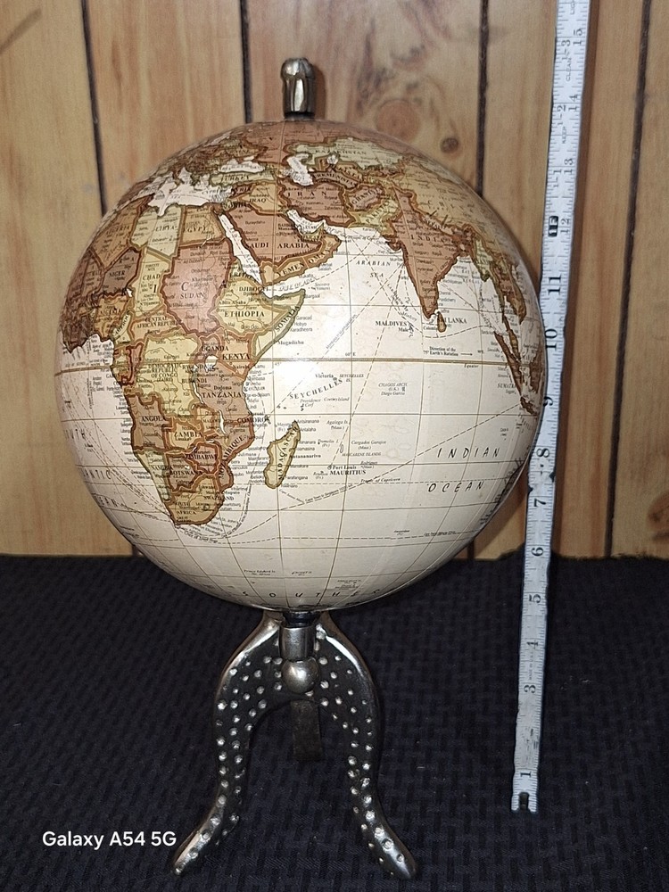 Vintage 15" Tall White Globe with Silver Stand Base Bookcase Decor
