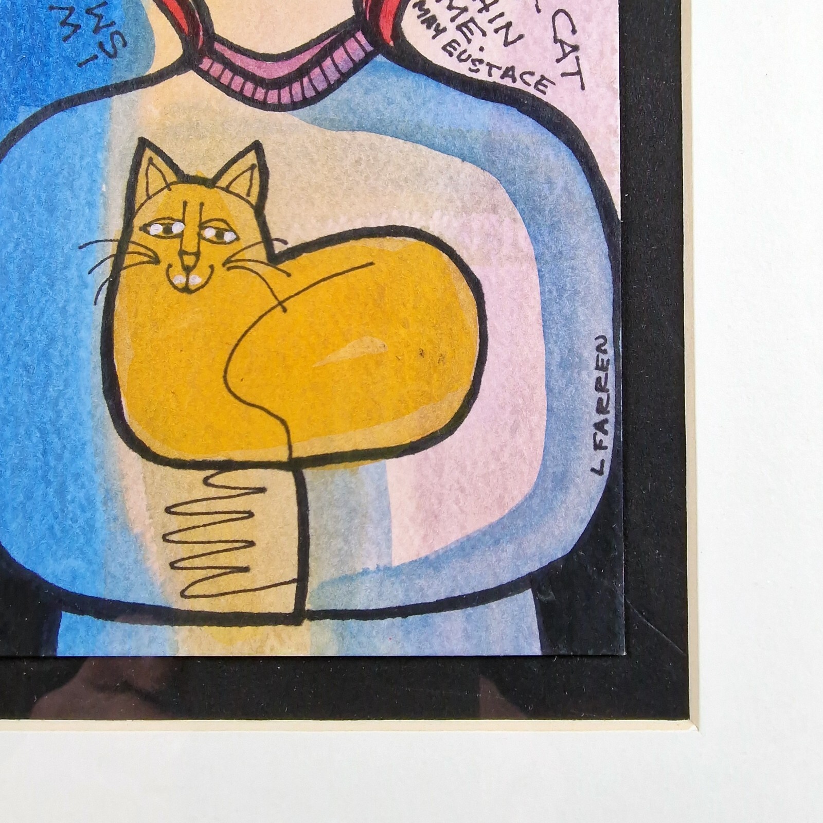 Lynne Farren Watercolor Painting Cat Held by Woman with Quote by May Eustace PNW
