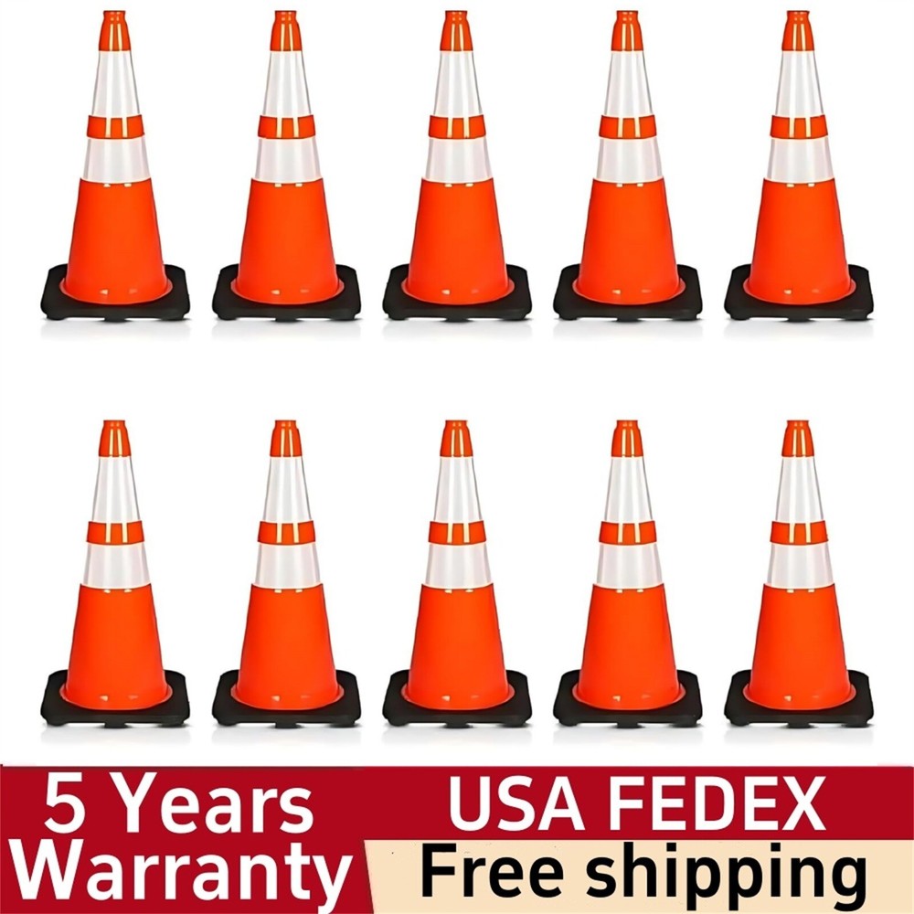 28" Traffic Safety Cones Heavy Duty Construction, Structurally Stable 10 Pack