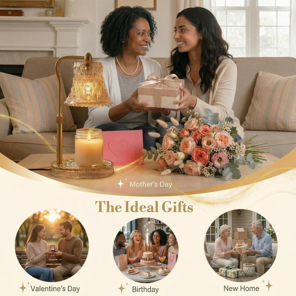 Candle Warmer Lamp with Timer, Dimmable, 2 Bulbs, Adjustable Brightness - Smart