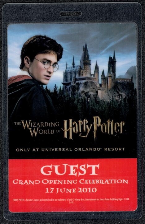 Harry Potter Ride Opening Pass - 2010 Laminated Guest Pass