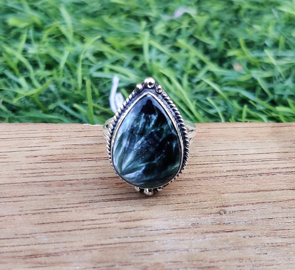 Seraphinite Gemstone  Ring Solid 925 Sterling Silver Size 8 Nice Ring MO5597