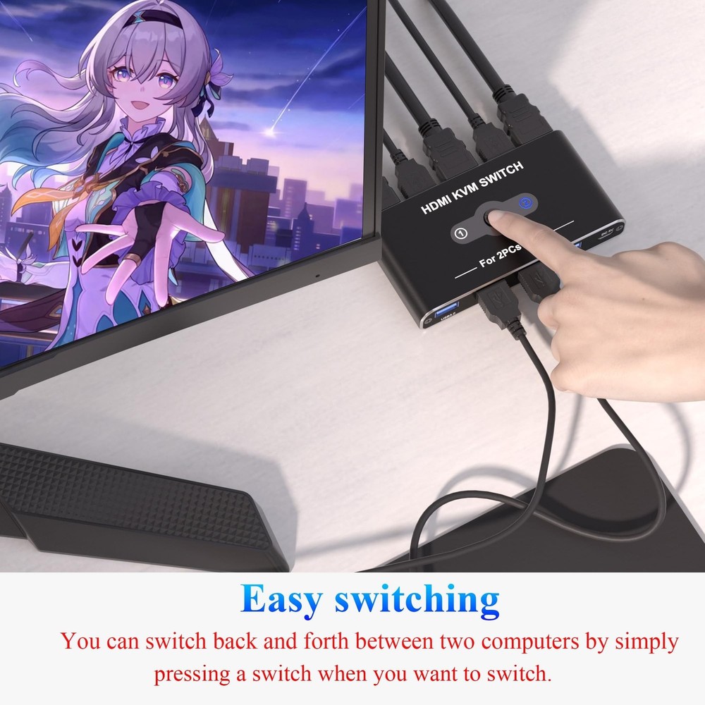 KVM Switch, KVM Switch 1 Monitors 2 Computers, HDMI Switch, 4K@60Hz KVM Switc...