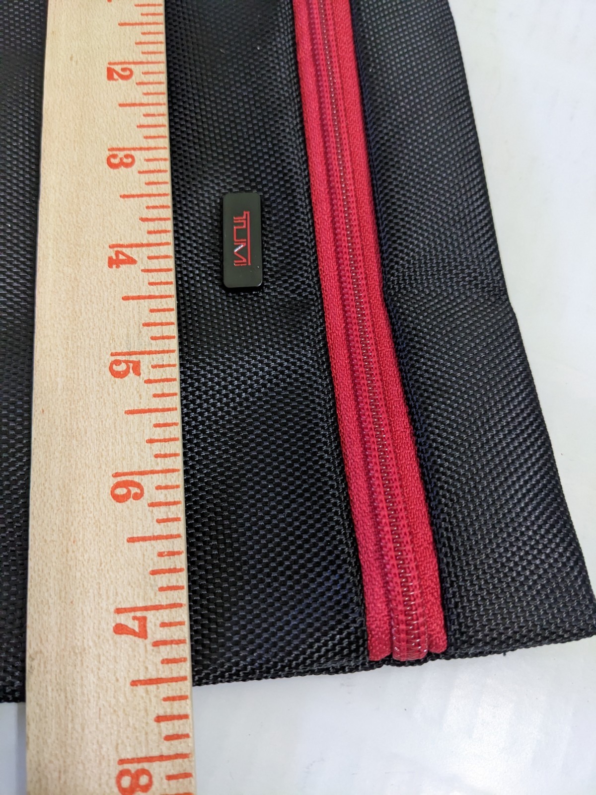 New Tumi Delta Black Zip Pouch Travel Case Red Zipper Cosmetic Toiletries Bag