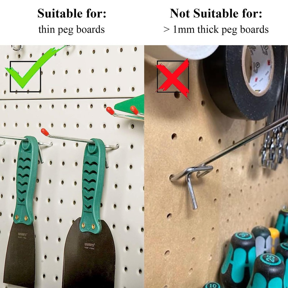 20 Pack 6 Inch L Shape Galvanized Metal Pegboard Hooks with 50 Rubber Tips