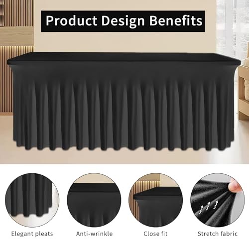 2 Pack Table Skirt, Wrinkle-Free Spandex 72" x 30" (Rectangular) - 2 Pack Black