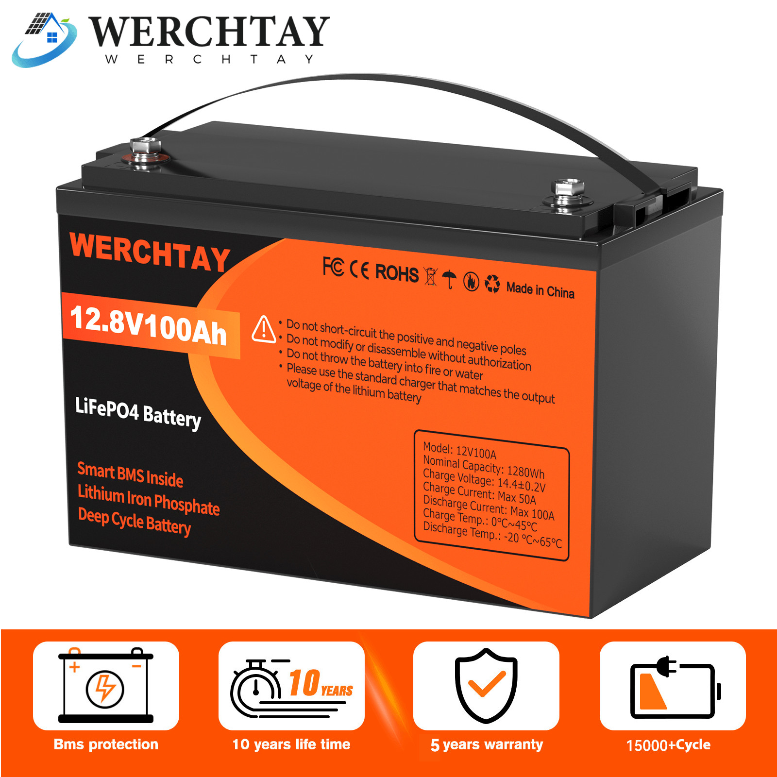 12V 100Ah LiFePO4 Lithium Battery 15000+ Deep Cycle For RV Marine Solar Off-grid