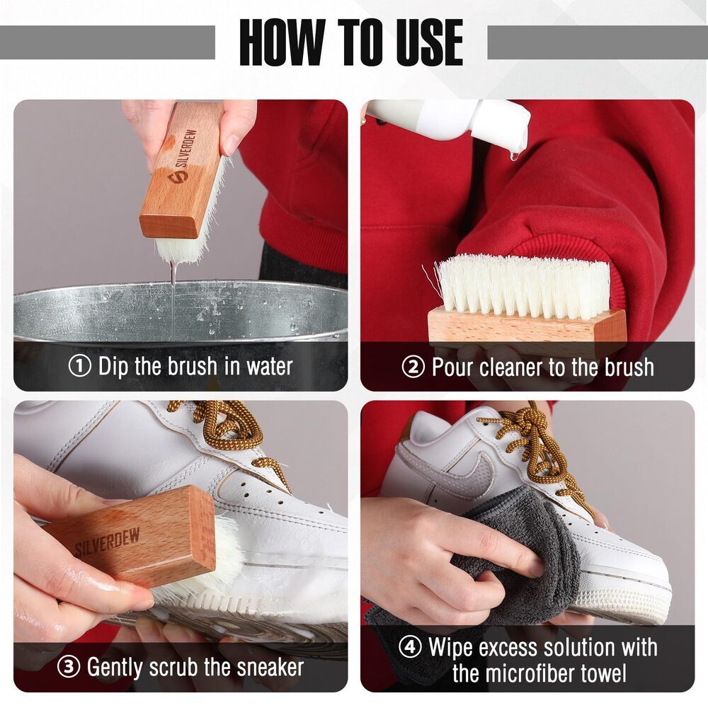 7PIECE Shoe Cleaning Kit w/2 Bottles Shoe Cleaner 2 Brushes Deodorizer Protector