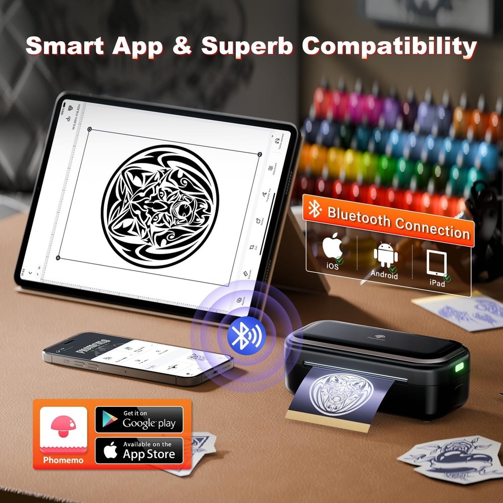 Wireless Tattoo Stencil Printer Bluetooth Thermal Transfer Machine + 30pcs Paper