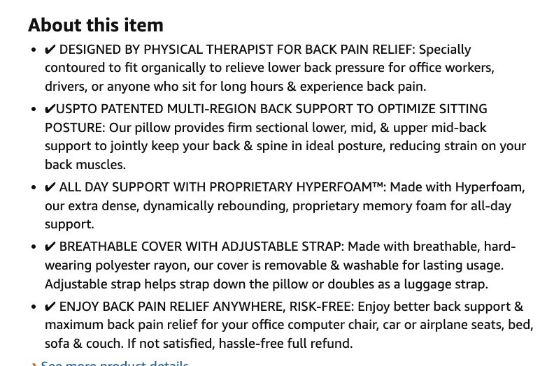 C CUSHION LAB Extra Dense Lumbar Pillow Patented Ergonomic Back Support, Gray