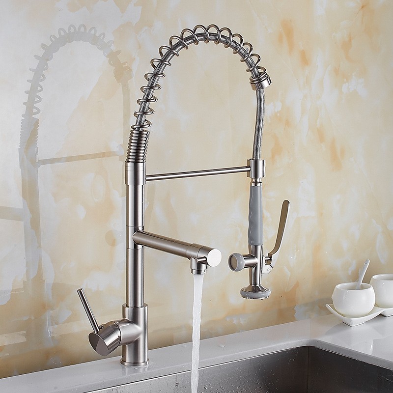 Kitchen Faucet Pull Down Sprayer Single Handle Commercial Double-Head Mixer Tap