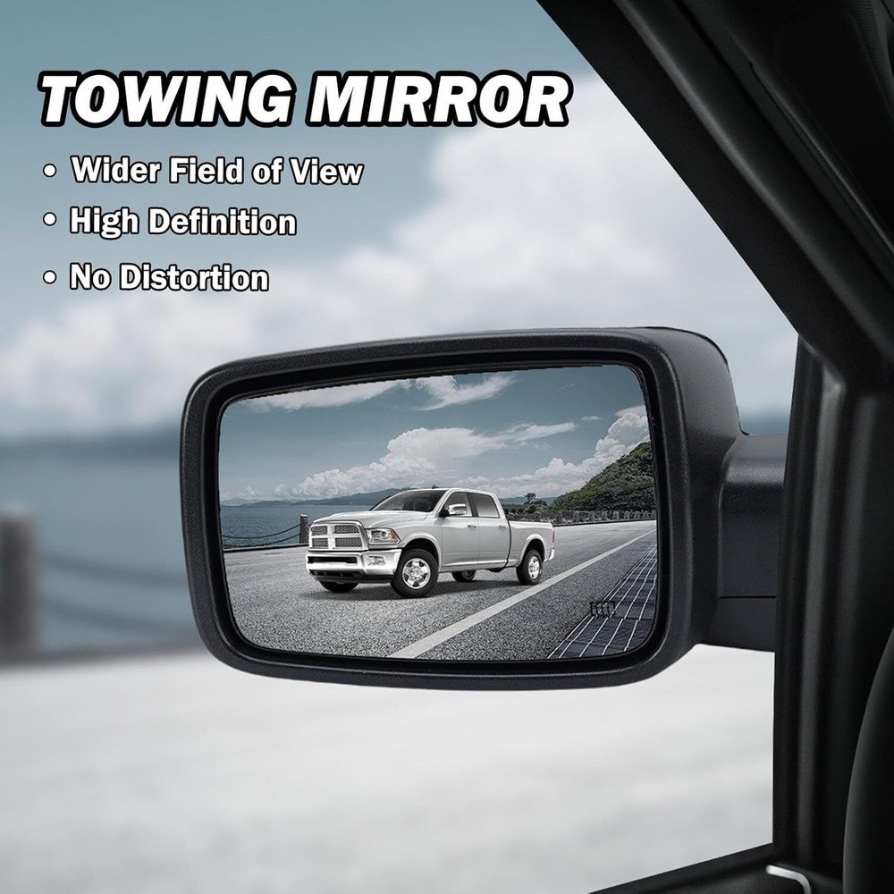Left Side Mirror For 2013-2019 Ram 1500 Chrome Power Fold +Heated +Temper Sensor