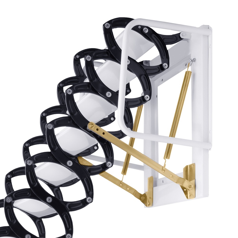 10ft Pull Down Folding Attic Ladder 12 Steps Anti-slip Wall-mounted Stairs