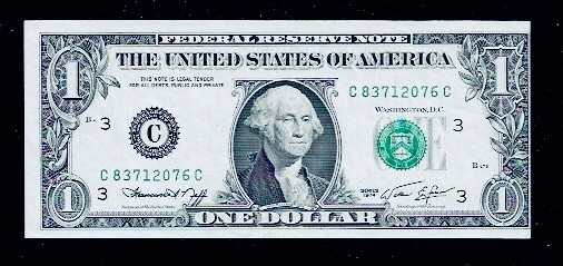 Misalignment Error 1974 $1 Federal Reserve Note UNC