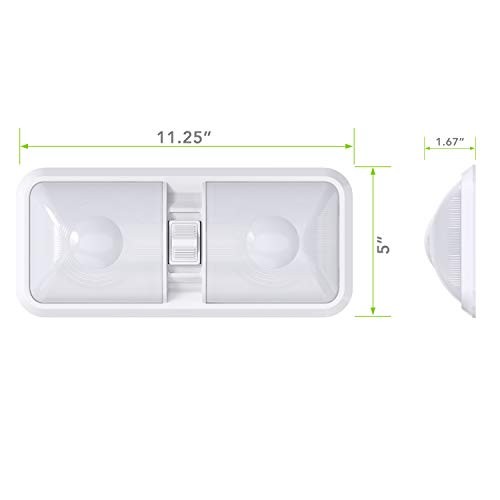 2 Pack RV LED Ceiling Double Dome Light Fixture with ON/Off Switch Interior