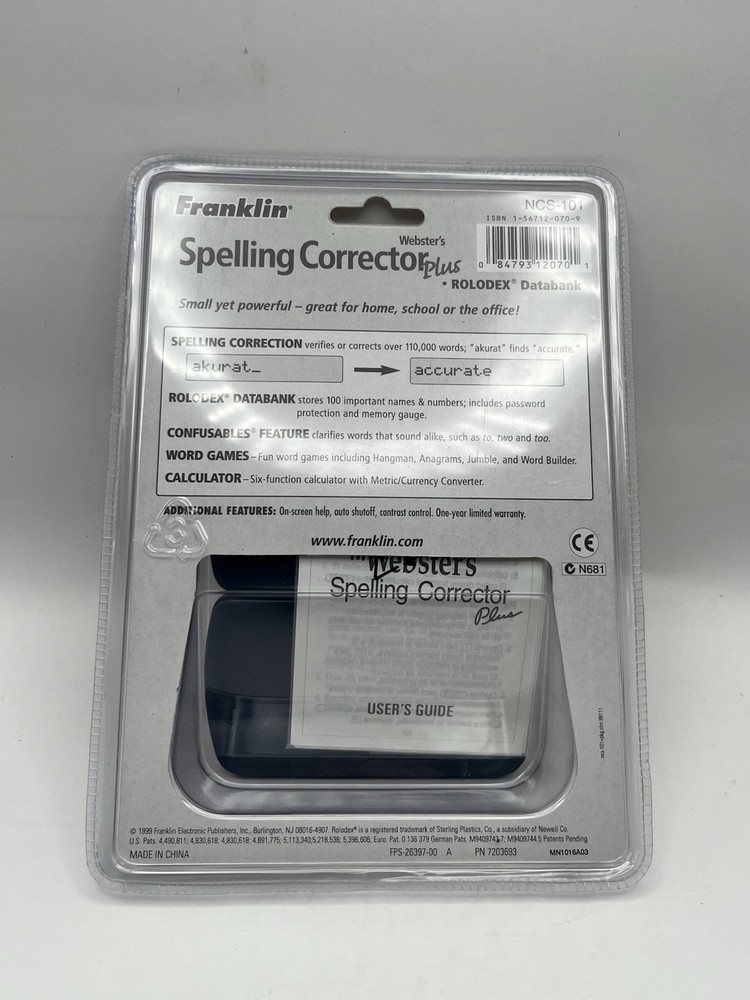 FRANKLIN NCS-101 WEBSTER'S SPELLING CORRECTOR SPELL CHECK ROLODEX DATABANK
