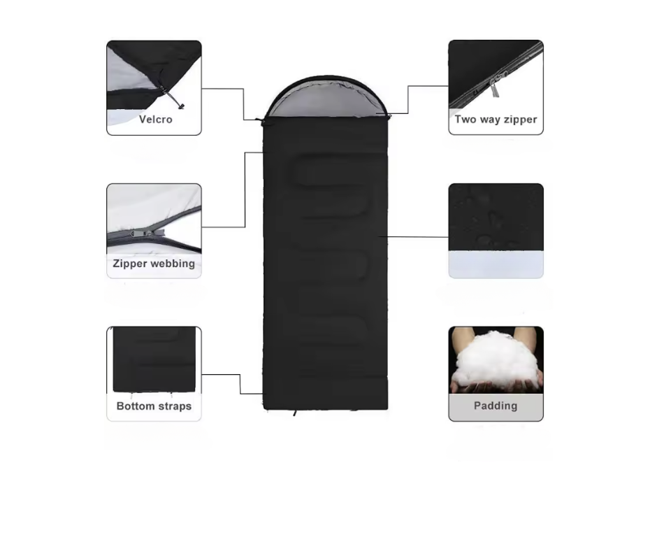 Mummy style Hiking & Camping Sleeping Bag 3- Seasons - Black
