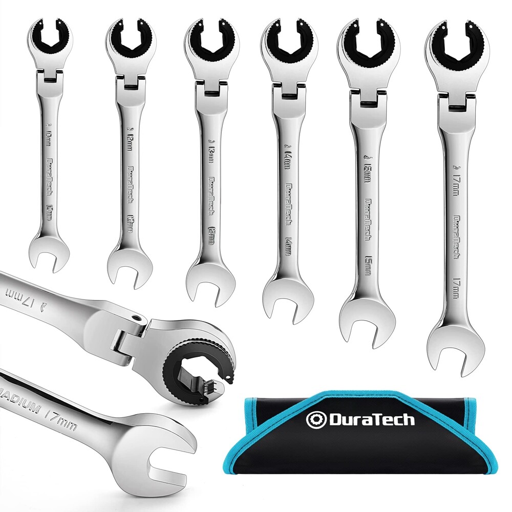 DURATECH 6-Pieces Open Flex-head Ratcheting Wrench Set 10-17mm Tubing Wrench Set