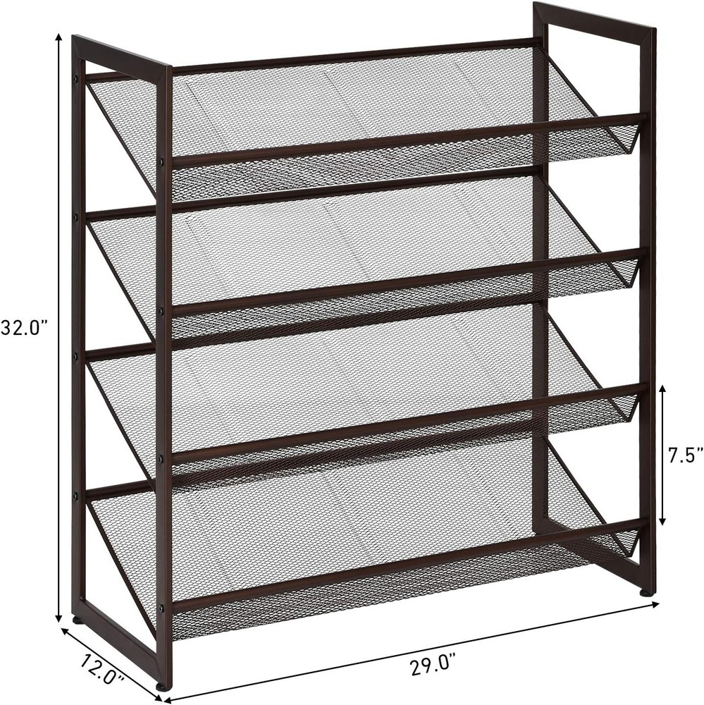 4-Tier Metal Shoe Rack Stackable Flat & Slant Adjustable Shoe Storage Stand