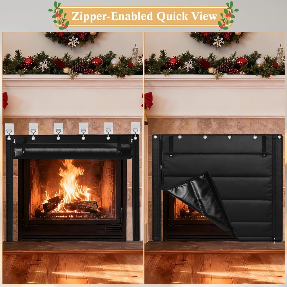 Indoor Fireplace Blanket with Hook & Loop Tapes, Fireplace Draft Cover Stops ...