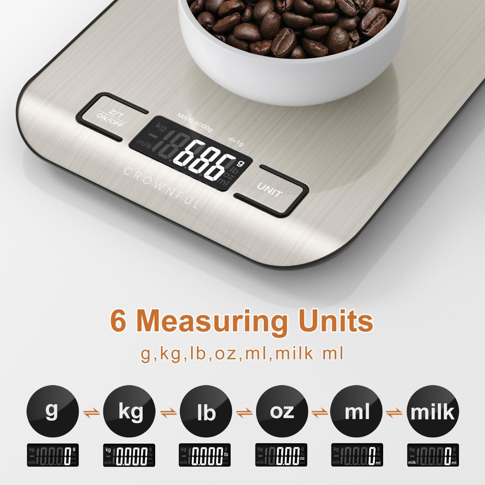 Compact Digital Food Scale with Tare Function & Easy Read LCD Display - 11 lb