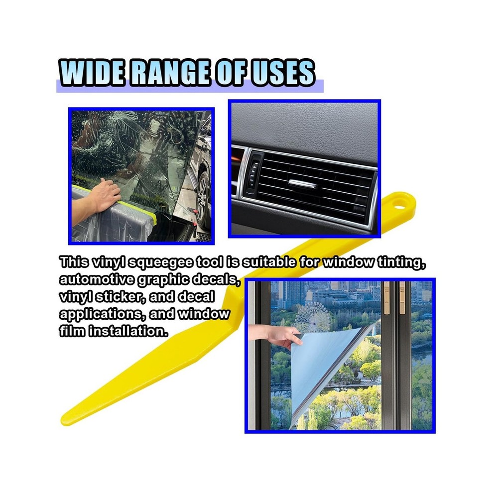 Car Window Tint Squeegee Tool, Plastic Long Handle Shank Corner Squeegee, Fle...