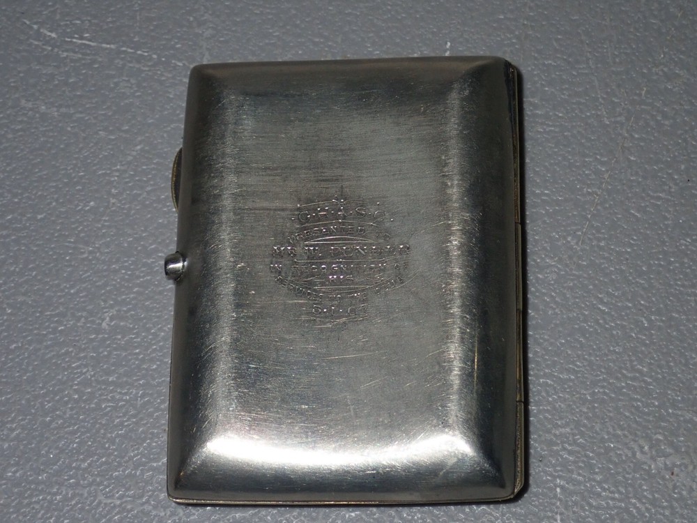 1907 Silverplated Cigarette Case, Excellent Condition, Inscribed