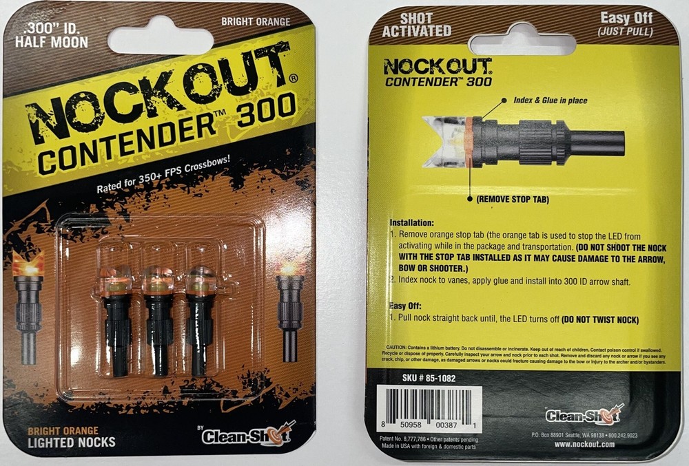 NockOut Lighted Nocks Crossbow .300" ID Half Moon Orange 3 Pack