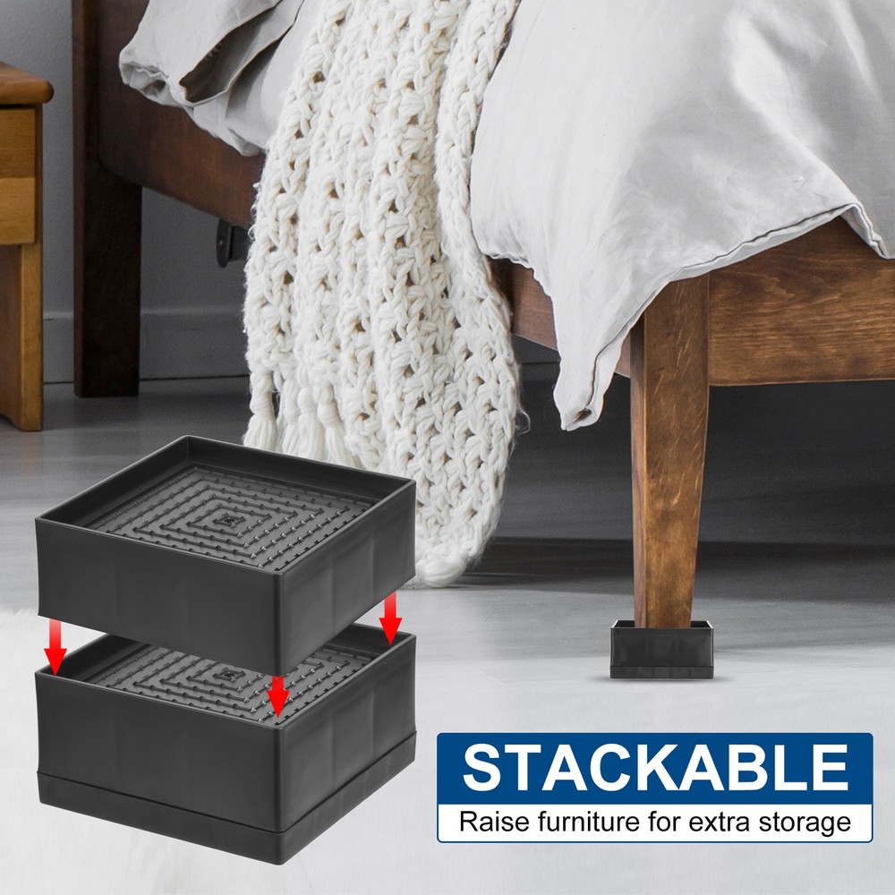 4Pcs Bed Risers 2" Furniture Risers Adjustable Couch Riser for Desk Black