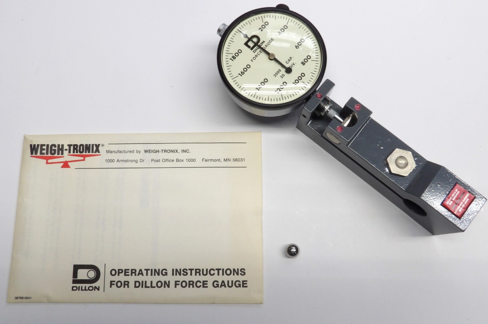 Unused Dillon Model "U" Force Gauge 2,000 lb CAP 20lb Divisions 08770-0019
