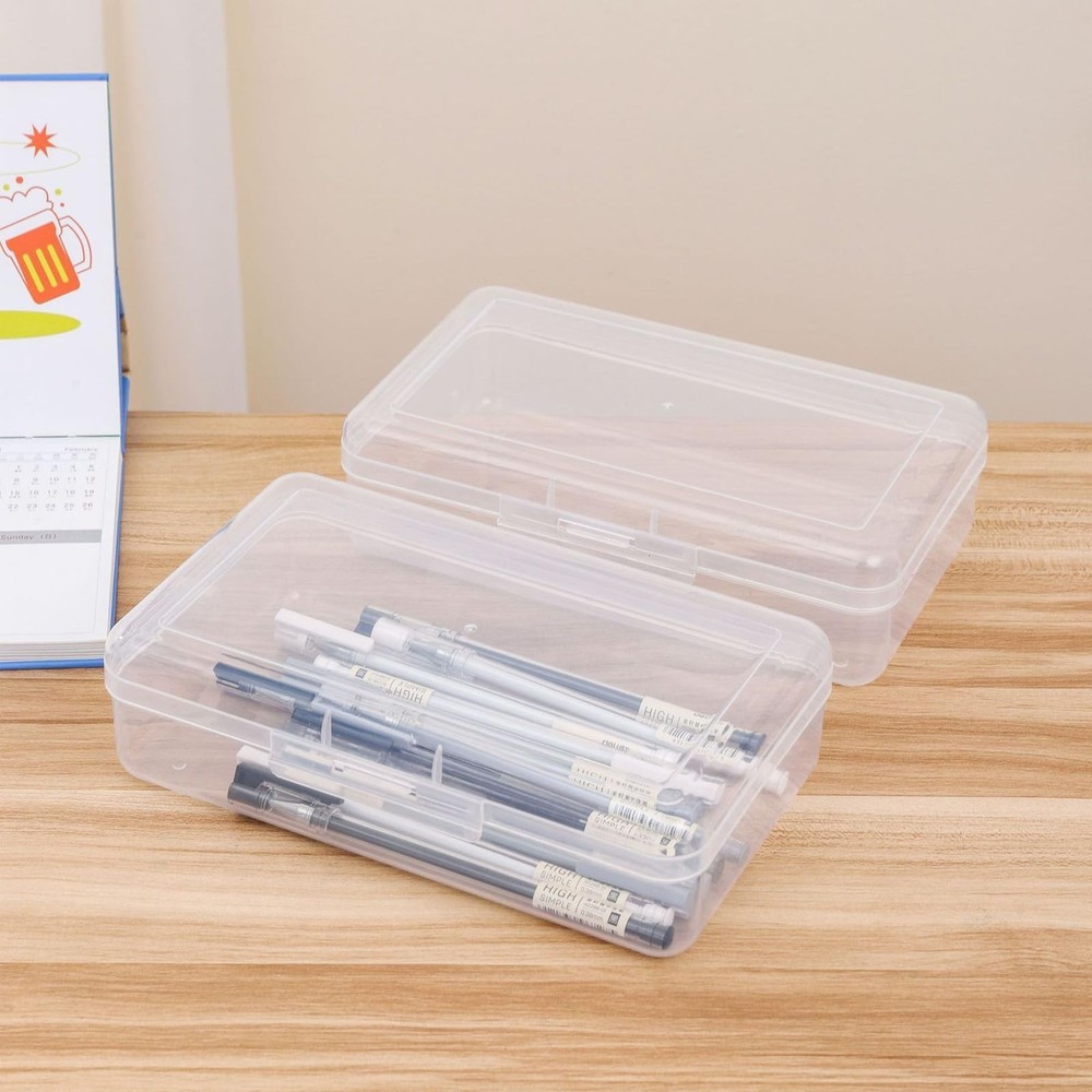 4 Pack Rectangular Clear Plastic Storage Containers Box with Hinged Lid for B...