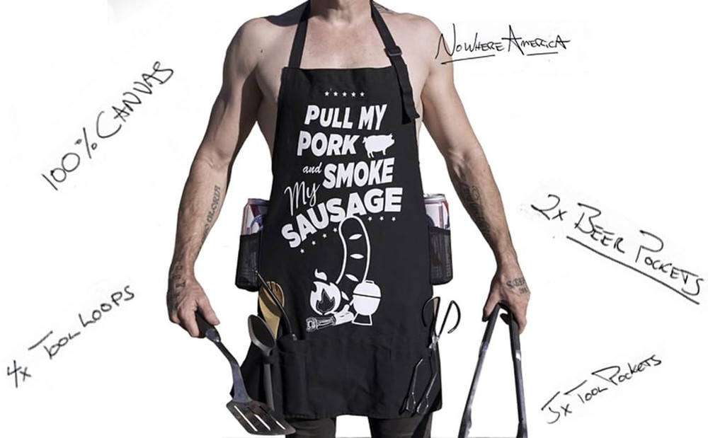 "PULL MY PORK - Funny Trashy BBQ Apron - 100% Canvas - 5 Pockets - 4 Tool Loo...