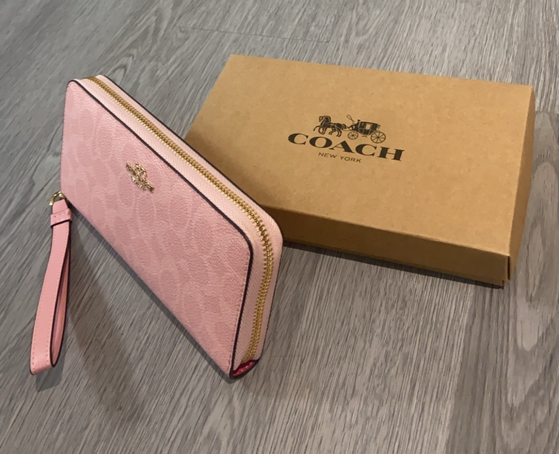 NEW Coach Long Zip Around Wallet In Signature Canvas CW778 Powder Pink