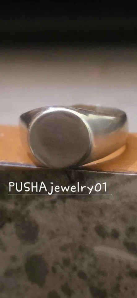 Solid 925 Sterling Silver Circle Signet Ring Smooth Plain Top Signet Ring Flat R