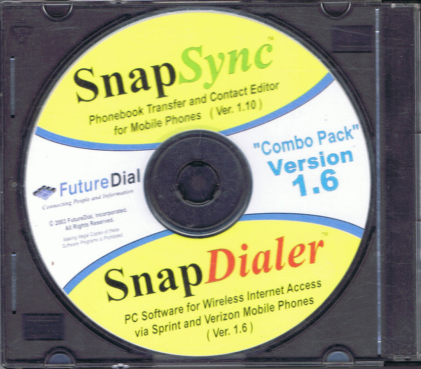 FutureDial SnapSync and SnapDialer Software w/Serial Numbers v. 1.6 (PC, 2003)
