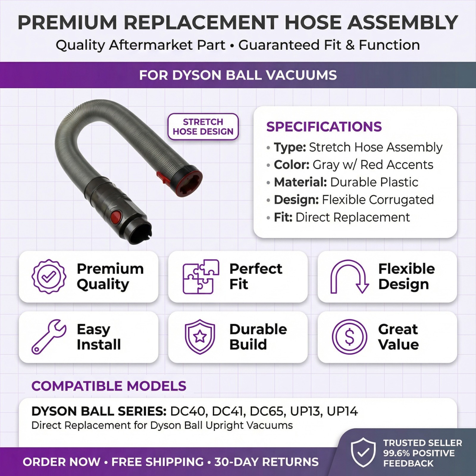 Hose Assembly For Dyson Ball Series DC40 DC41 DC65 UP13 UP14 Gray