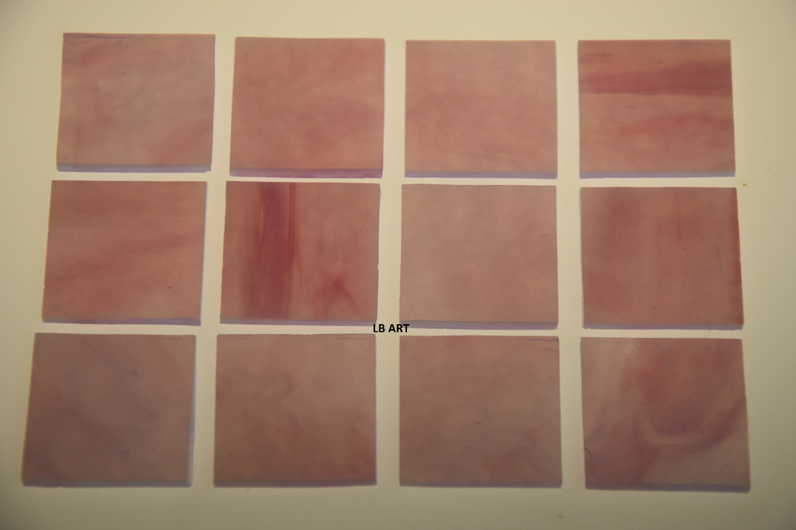 0301.30- 12 pcs OPAQUE PINK 1" x 1" BULLSEYE 3mm THICK GLASS 90 COE SQUARES