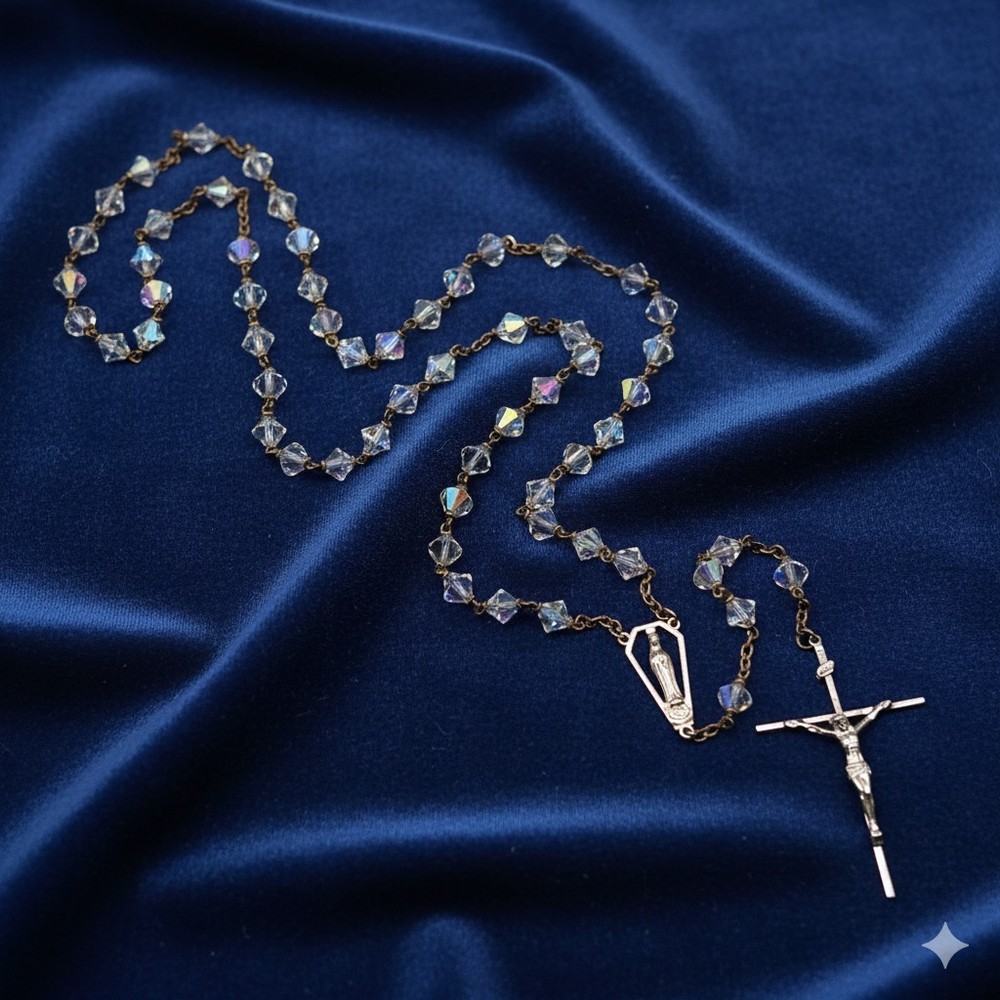 Vtg Sterling Sarah Coventry Rosary Catholic Faith AB Crystals 925 Silver READ