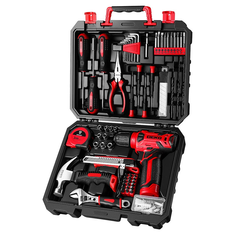Drill Set Tool Set with 8V Red Cordless Drill, with Drill, Hand Tool Kits