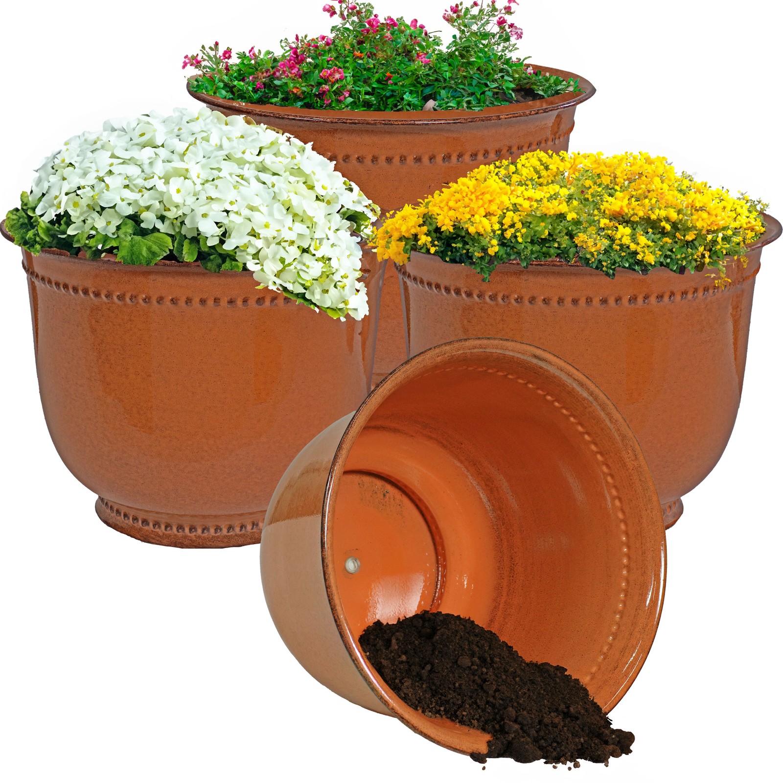 Michael Metal Planter - 14.5 in - Chestnut Glaze- Set of 4 by Sunnydaze
