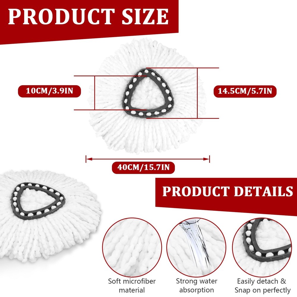 4 Pack Spin Mop Head for O-Ceda Easywring Spin Mop Heads Replacements Reusabl...