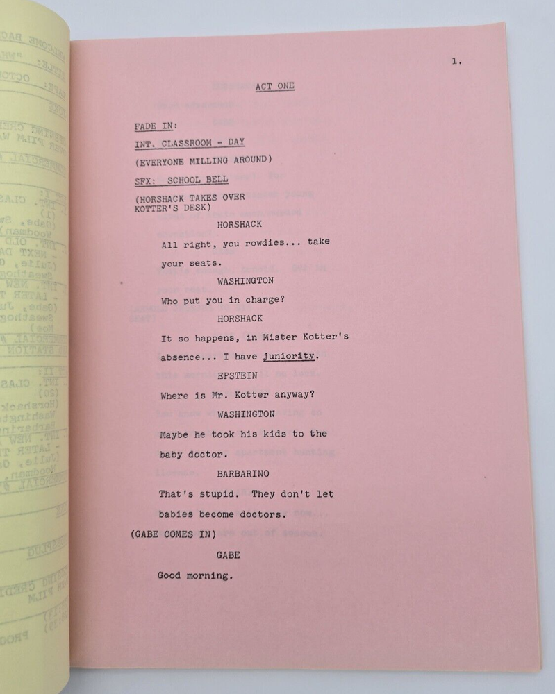 WELCOME BACK, KOTTER / Nick Arnold 1977 TV Script, Gabe Kaplan "What a Move"