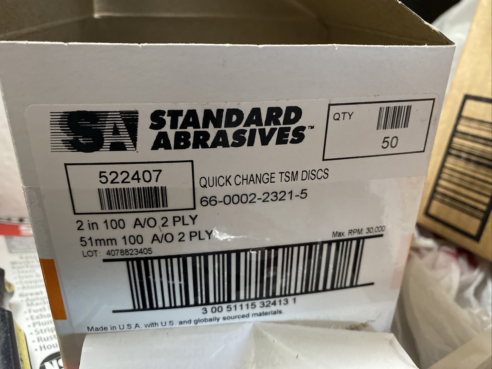 100 DISC LOT 3M Roloc Abrasive Sanding Die Grinder Discs 2" 100 Grit w/ mandrel