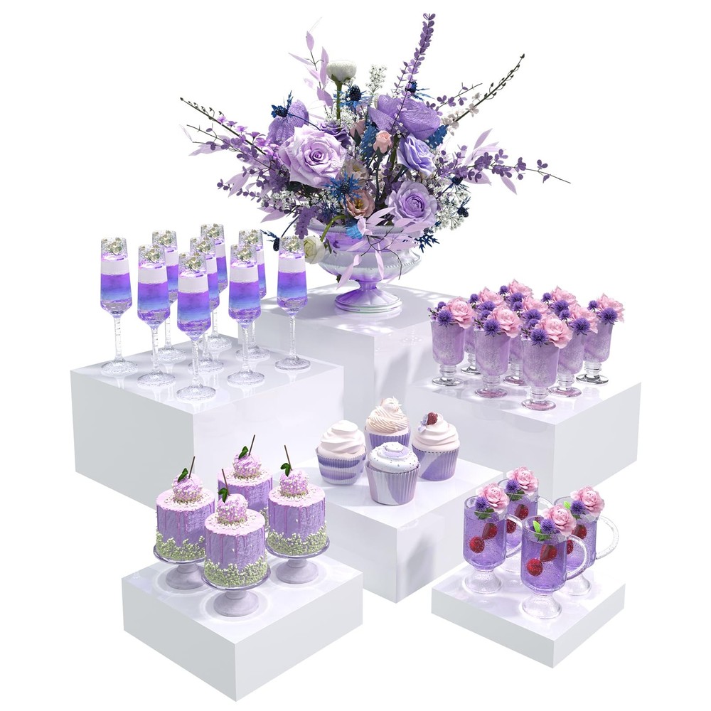 Buffet Risers, Food Display Risers for Party, White Acrylic Risers Display St...