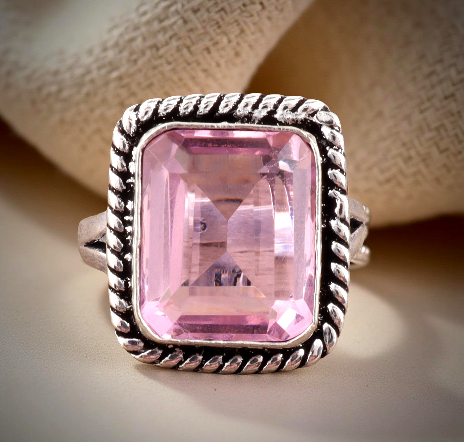 Pink Kunzite Gemstone 925 Sterling Silver Handmade Ethnic Jewelry Ring All Size
