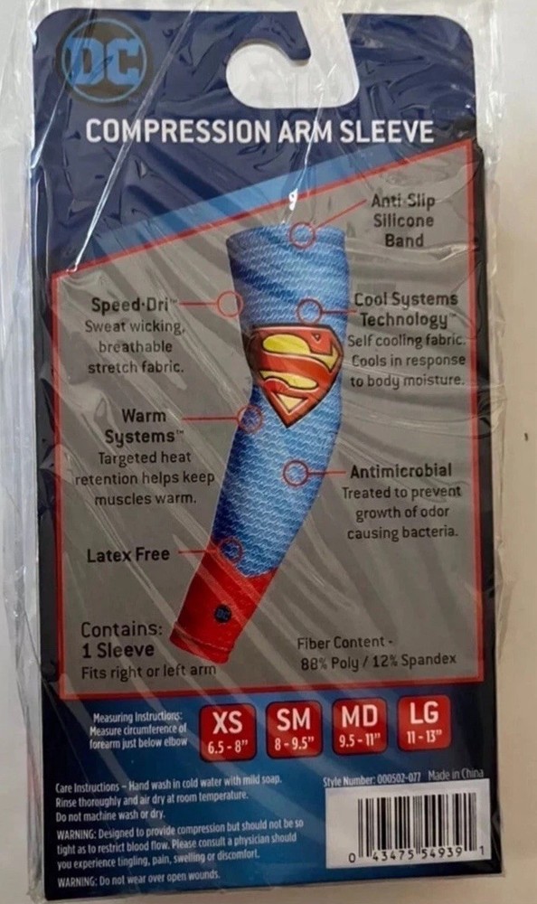 Superman Compression Athletic Arm Sleeve Size Medium Licensed DC Comics-New