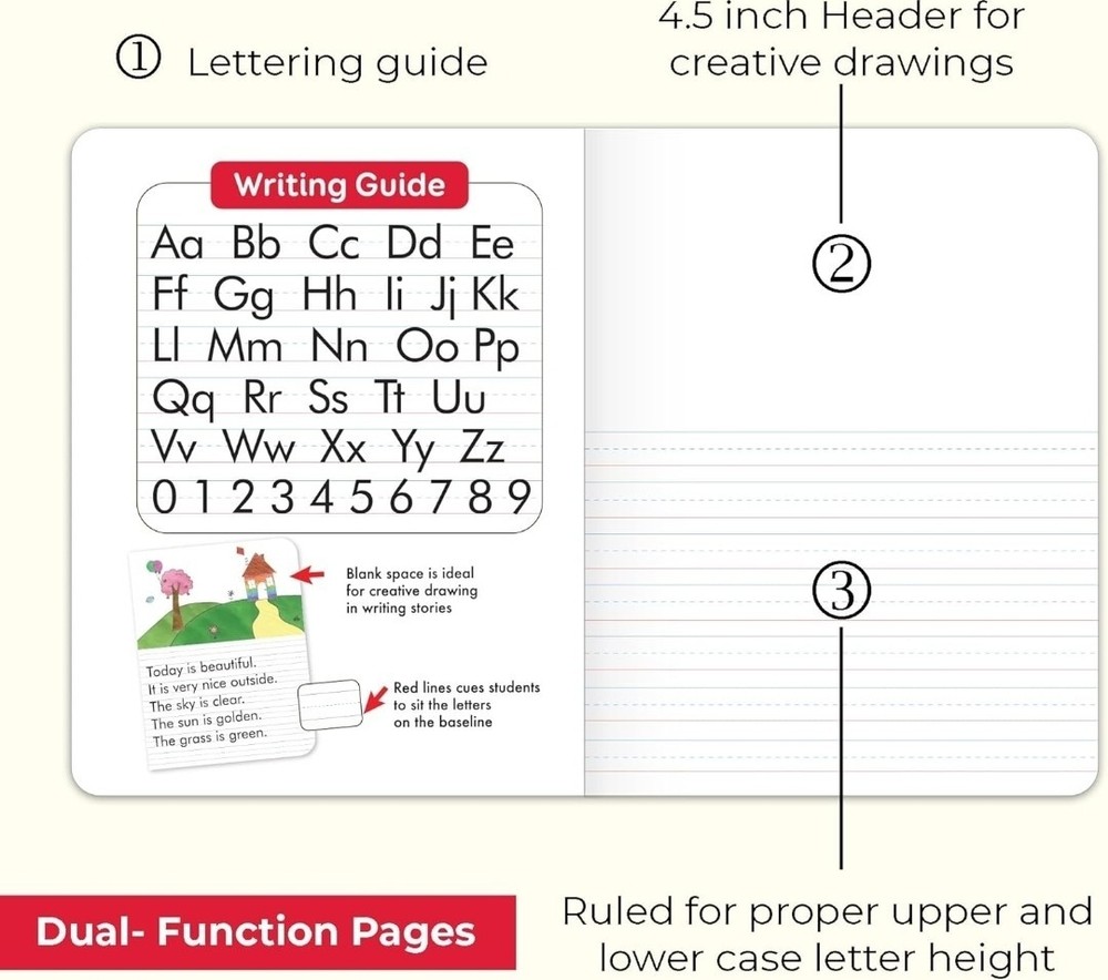 (4 pack) Primary Journal Composition Book,100 sheets Drawing & Writing Grade K-2